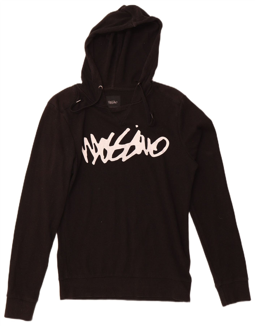 Mossimo Herren-Oberteil mit Kapuze und Grafik, langärmlig, Mittelschwarz