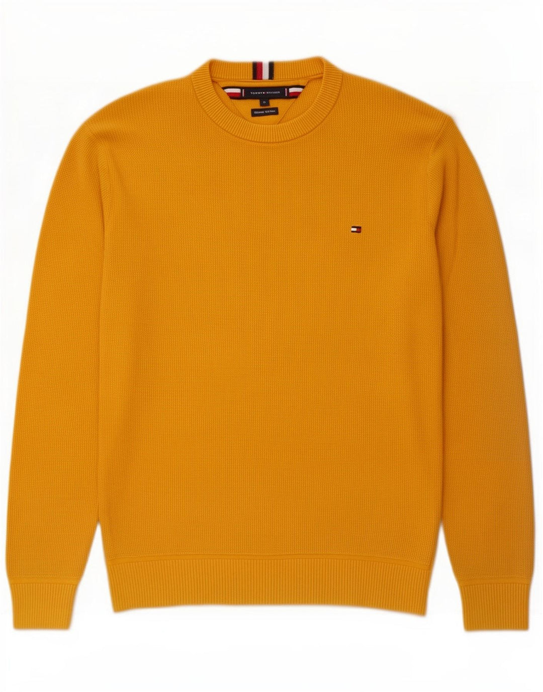 Tommy Hilfiger Herren-Pullover mit Rundhalsausschnitt, mittelgelbe Baumwolle