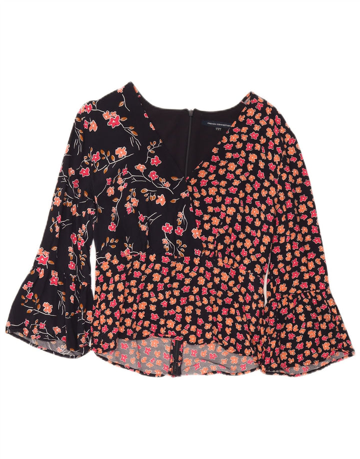 FRENCH CONNECTION Damen Crop Bluse Top UK 8 Small Marineblau mit Blumenmuster