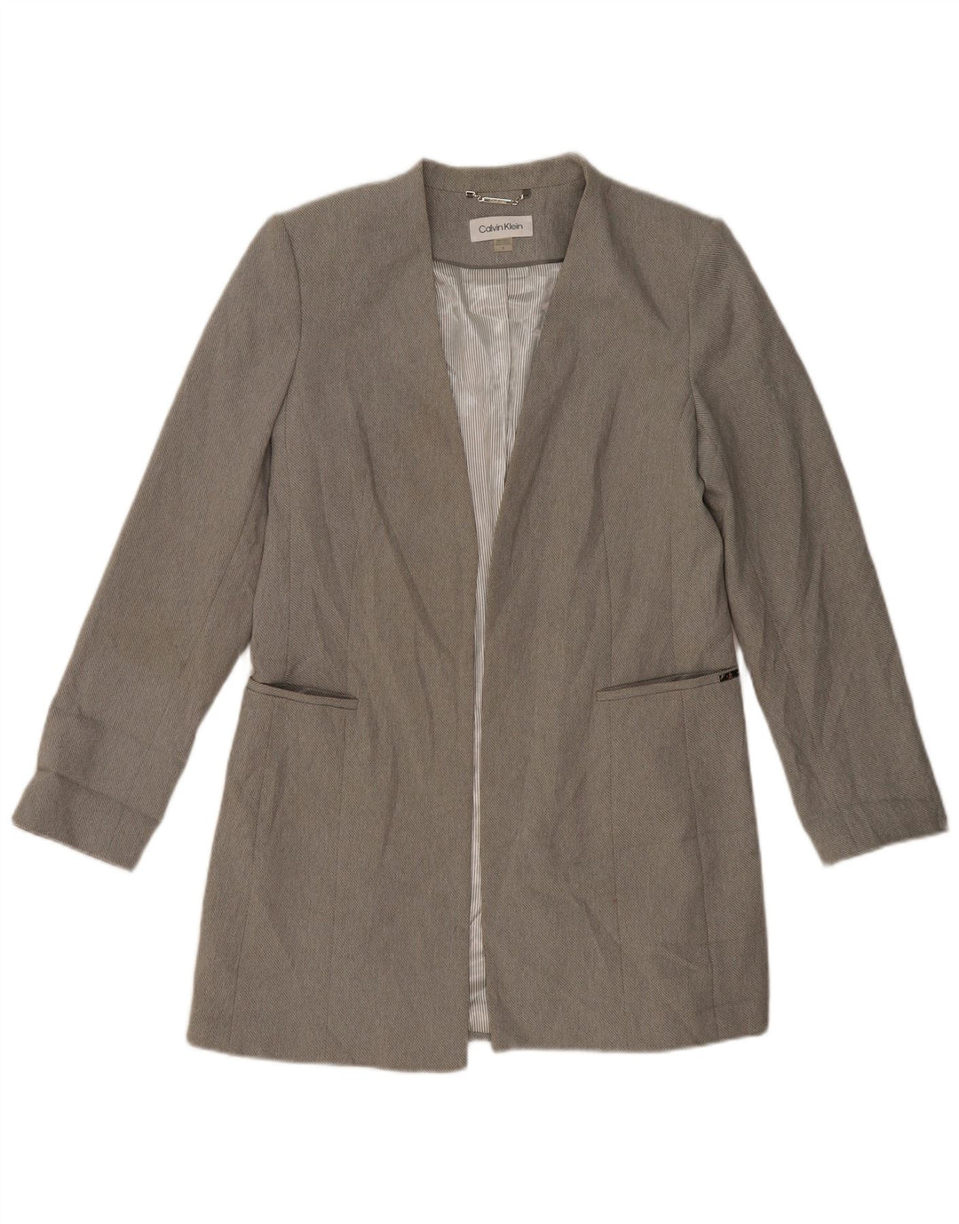 CALVIN KLEIN Damen Longline Open Blazer Jacke US 12 Large Grau Polyester