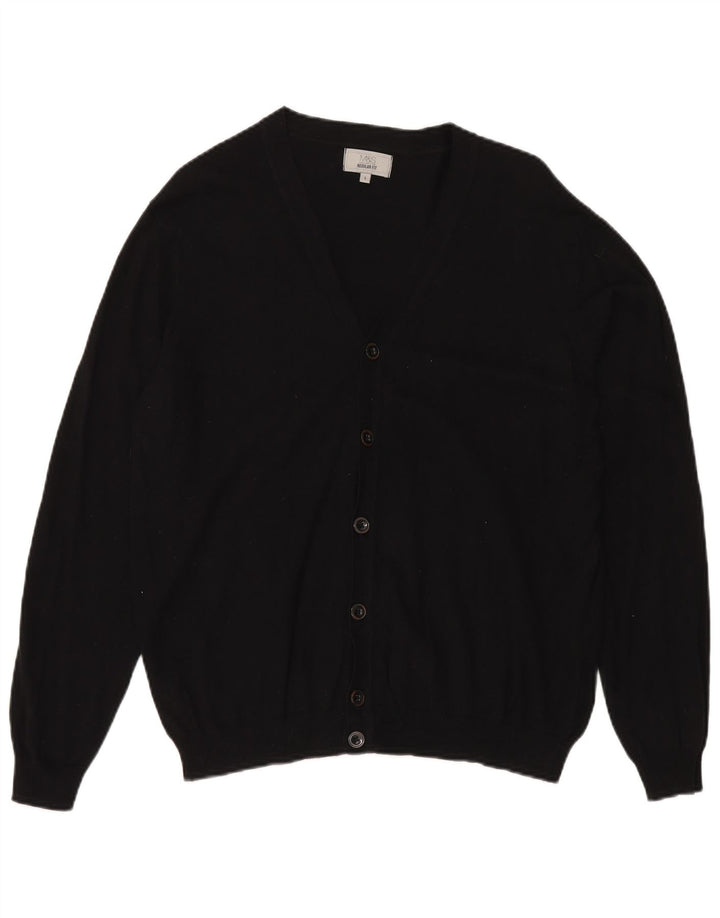Marks & Spencer Herren-Cardigan mit normaler Passform, groß, aus schwarzer Baumwolle
