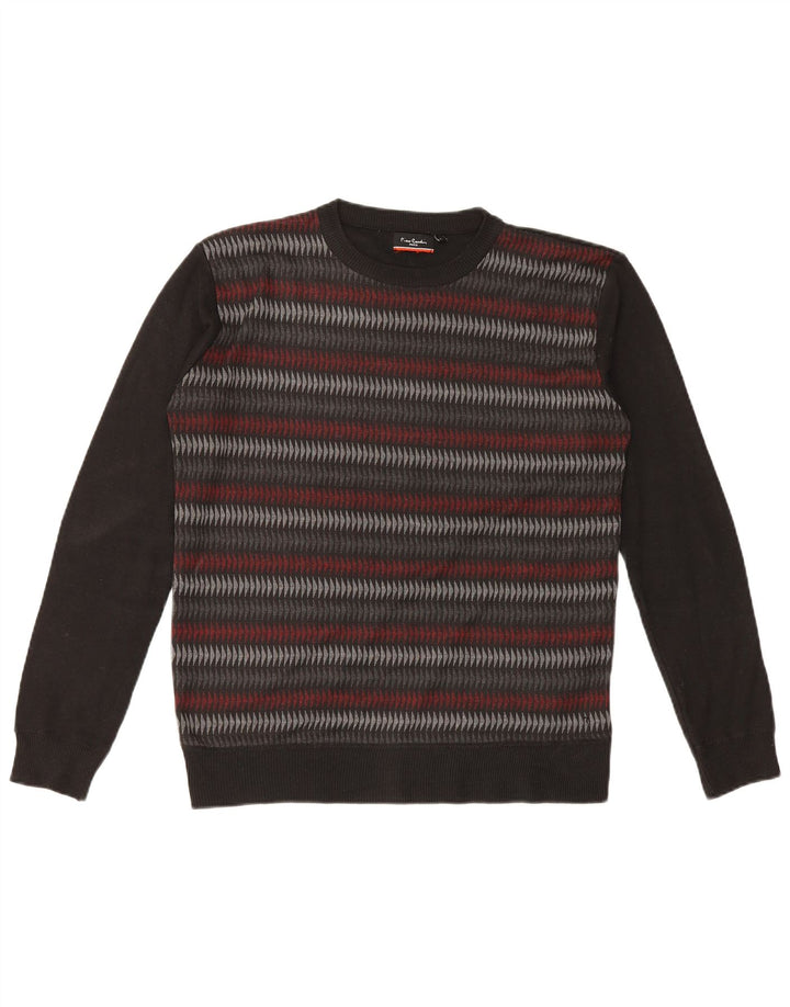 Pierre Cardin Herren-Pullover mit Rundhalsausschnitt, groß, schwarz, geometrisch, Polyester