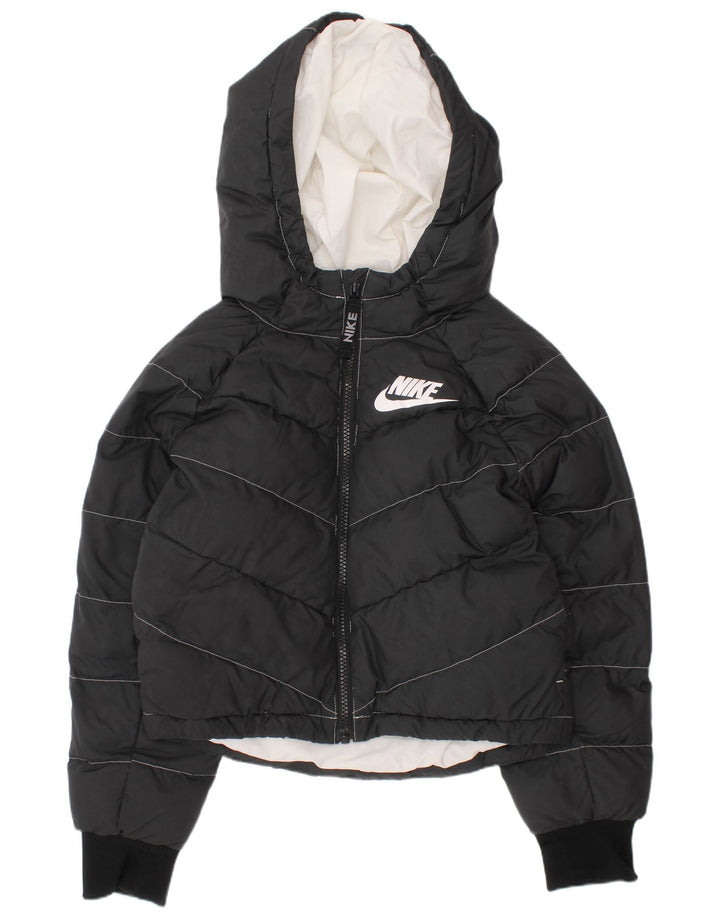Nike Mädchen-Jacke mit Kapuze, gepolstert, 8–9 Jahre, Größe S, Schwarz, Polyester