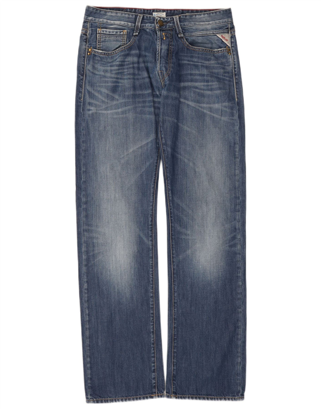 REPLAY Herren Straight Jeans W32 L34 Blaue Baumwolle
