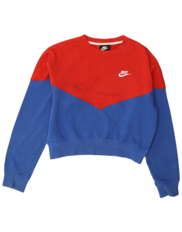 Nike Damen Crop Sweatshirt Pullover UK 10 Small Rot Colourblock Baumwolle