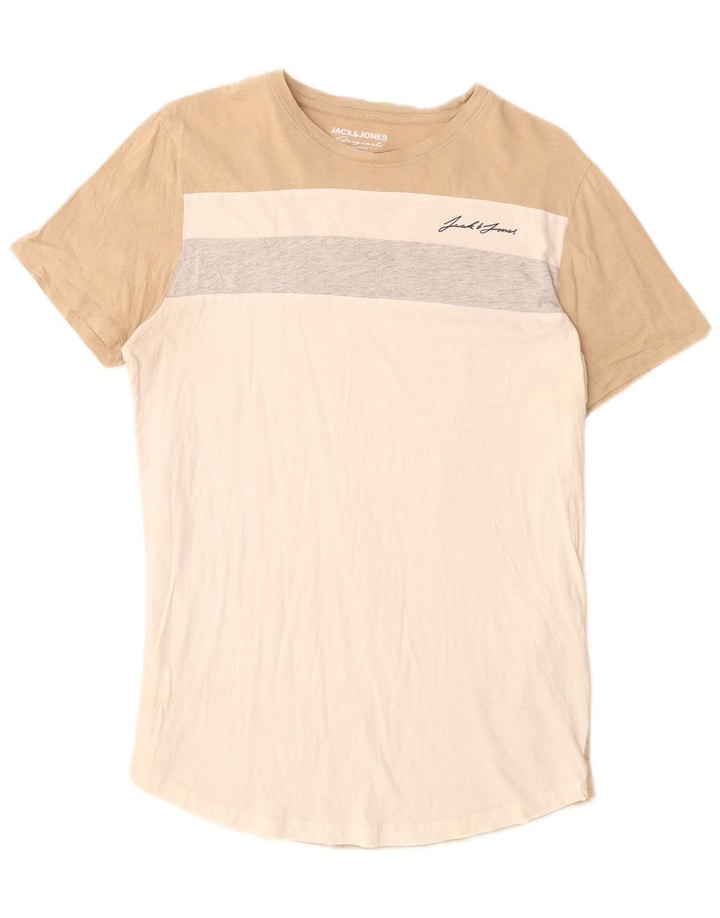 JACK & JONES Herren-T-Shirt-Oberteil aus mittelweißer Colourblock-Baumwolle
