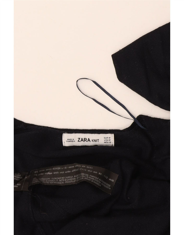 Zara Damen Top Langarm UK 14 Medium Marineblau Viskose