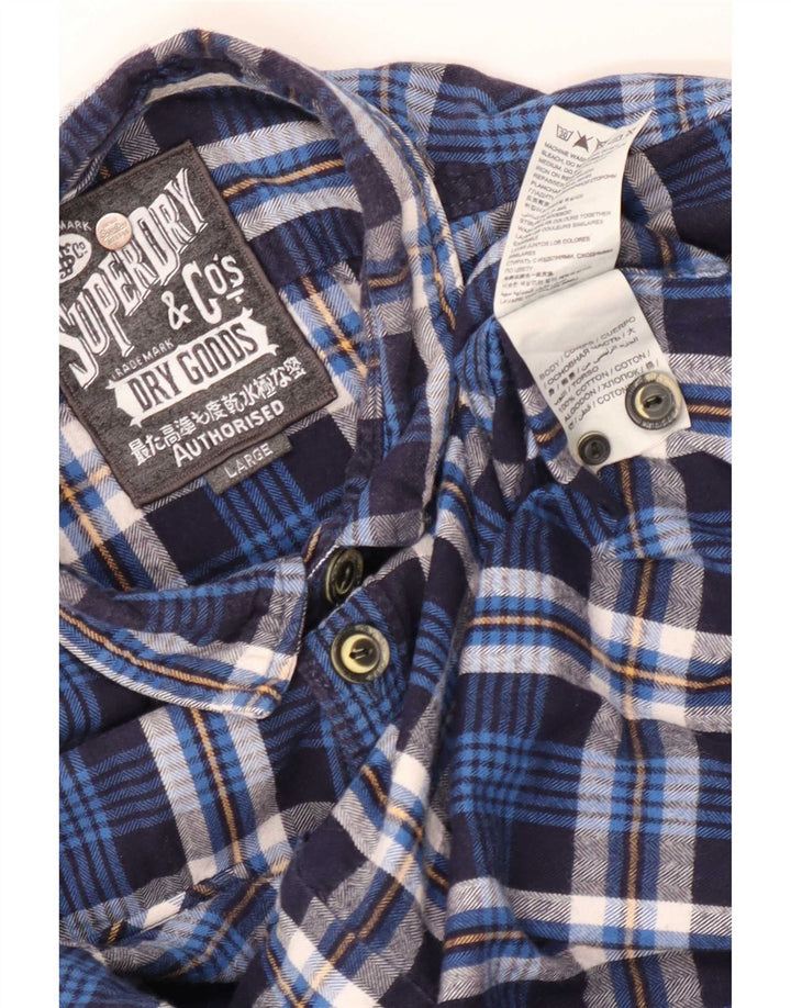 Superdry Herren-Flanellhemd, groß, marineblau, kariert, Baumwolle