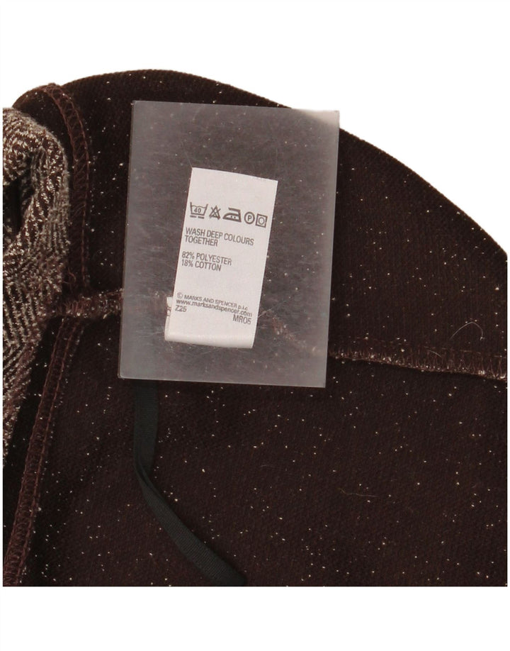 Marks & Spencer Damen Midirock UK 18 XL W36 Braunes Fischgrätenmuster aus Polyester