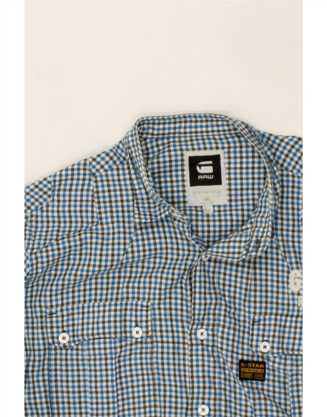 G-STAR Herrenhemd 2XL blau kariert Baumwolle