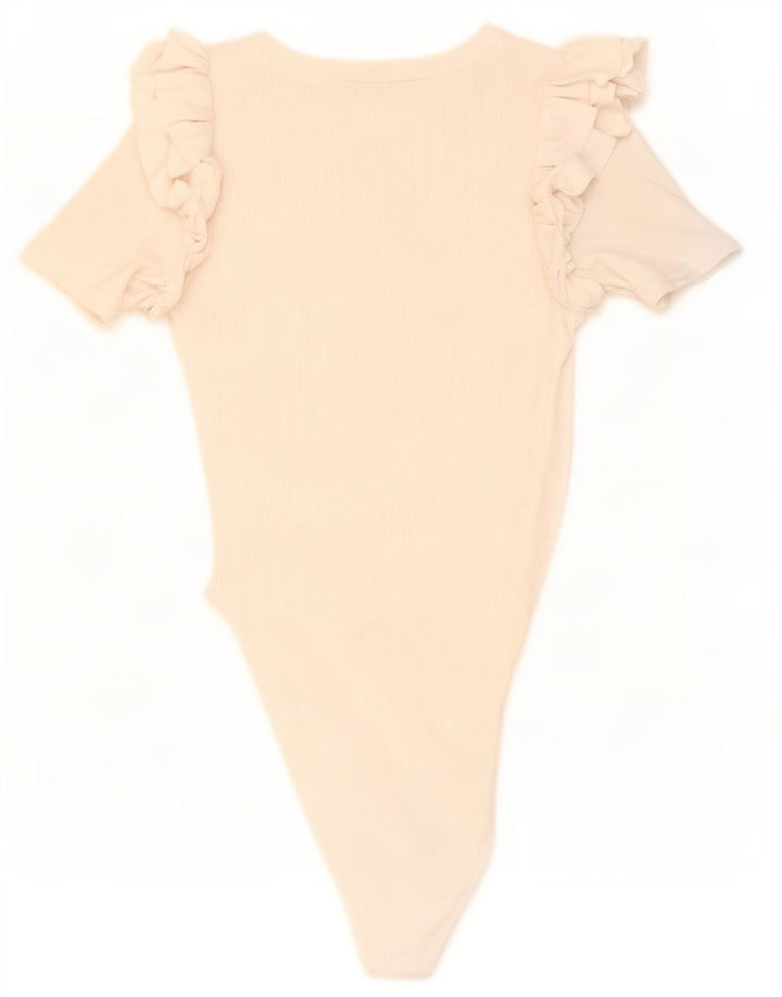 Zara Damen-Body UK 12 Mittelweiße Baumwolle