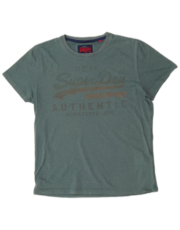 Superdry Damen Grafik-T-Shirt-Oberteil UK 18 XL Grüne Baumwolle