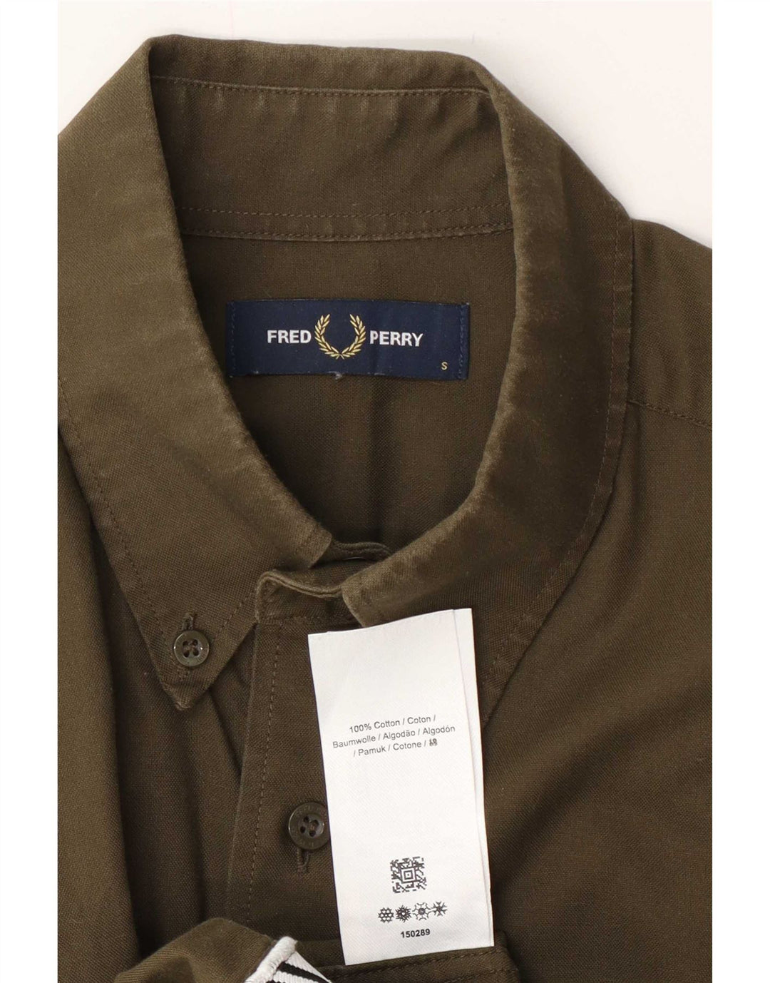 Fred Perry Herrenhemd Small Khaki Baumwolle