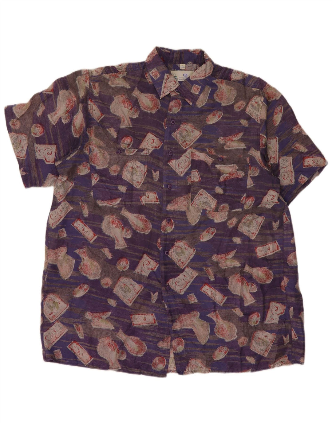 Neues, kurzärmliges Herrenhemd von Fast, Größe 39/40, mittellila, Patchwork-Seide