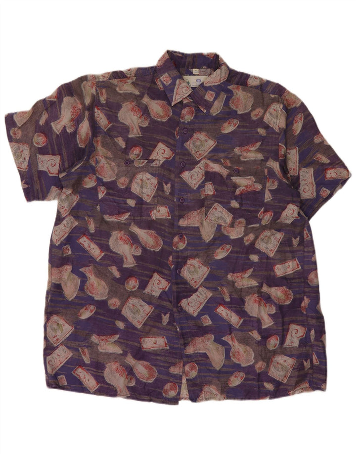 Neues, kurzärmliges Herrenhemd von Fast, Größe 39/40, mittellila, Patchwork-Seide