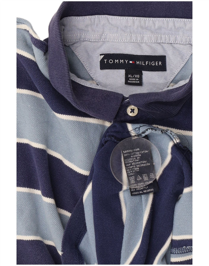 Tommy Hilfiger Herren Poloshirt XL Marineblau gestreift aus Baumwolle