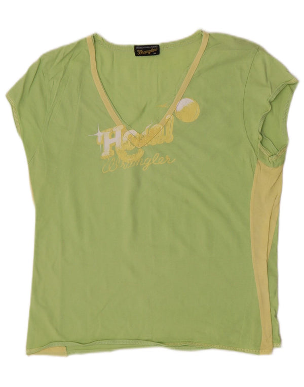 Wrangler Womens Graphic T-Shirt Top UK 18 XL Grüne Colourblock-Baumwolle