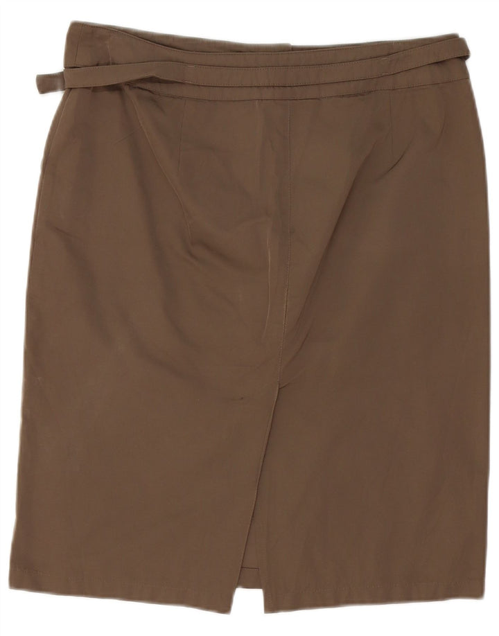 Max Mara Damen gerader Rock UK 12 Medium W34 Braun Polyester