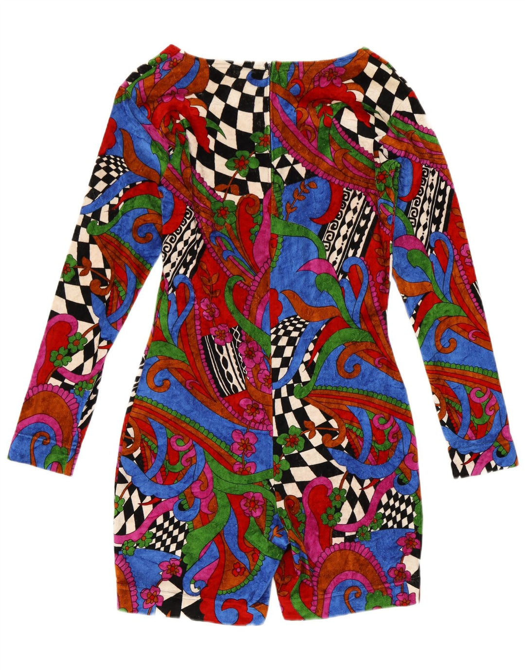 Vintage Damen Velour Playsuit UK 12 Medium Mehrfarbig Paisley