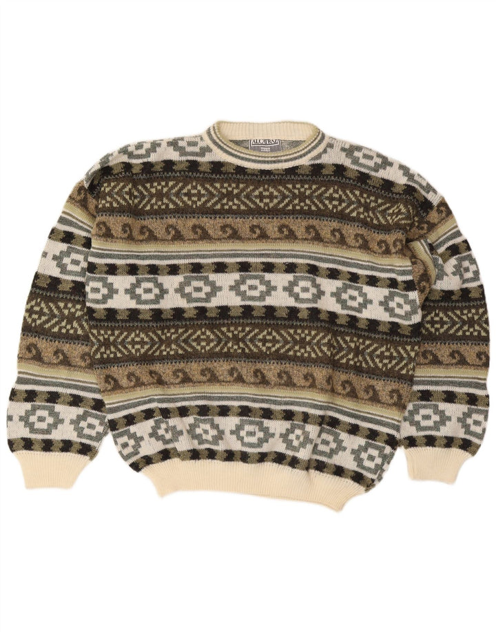 Alcatraz Herren-Pullover mit Rundhalsausschnitt, groß, Khaki, Fair-Isle-Wolle