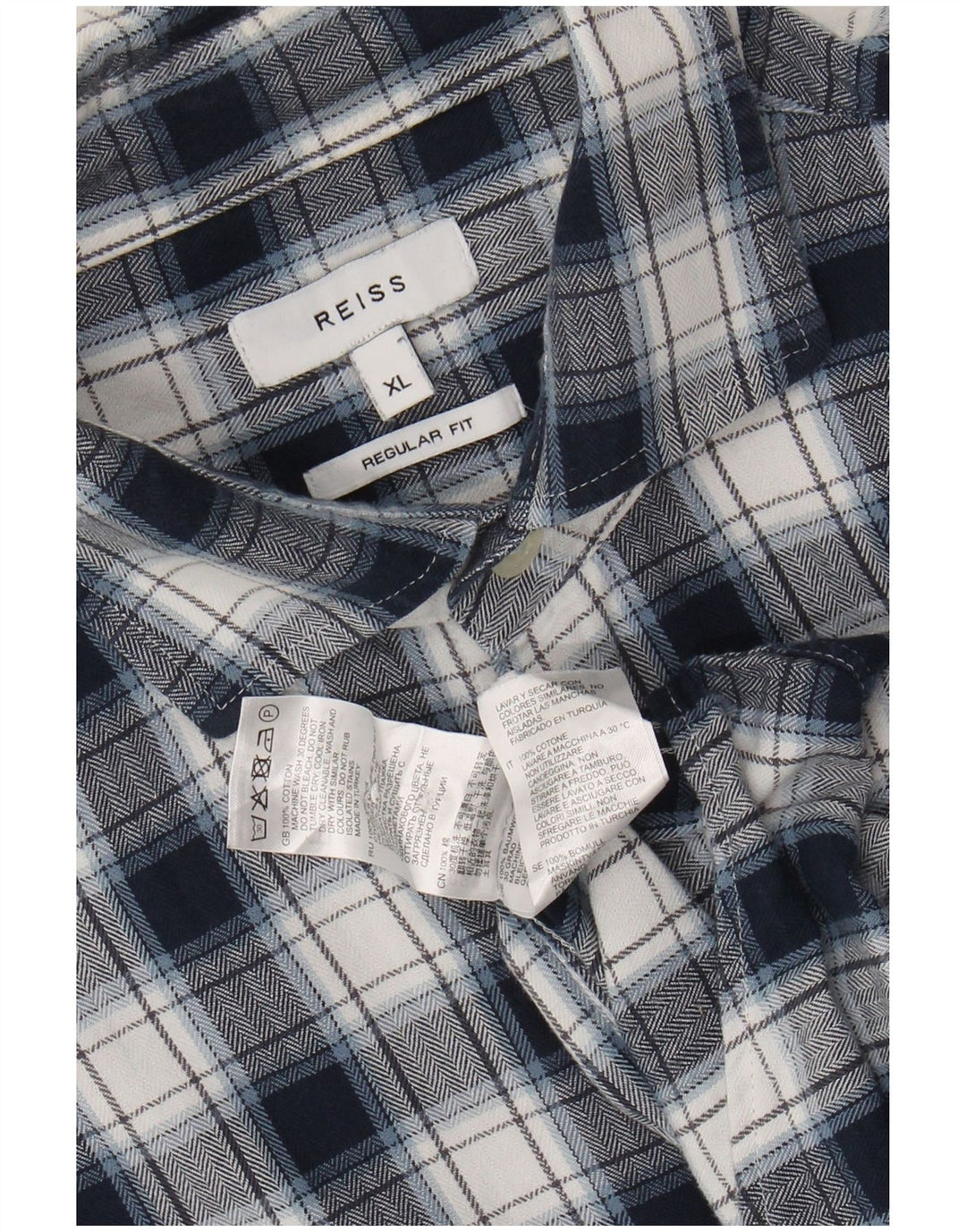 REISS Herren-Flanellhemd mit normaler Passform, XL, marineblau, kariert, Baumwolle