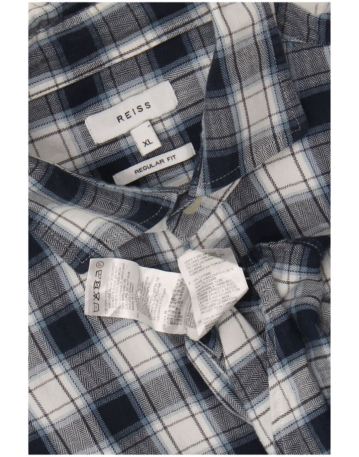 REISS Herren-Flanellhemd mit normaler Passform, XL, marineblau, kariert, Baumwolle