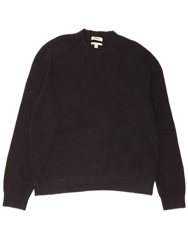 Cos Herren-Pullover mit Rundhalsausschnitt, reguläre Passform, XL, schwarze Baumwolle