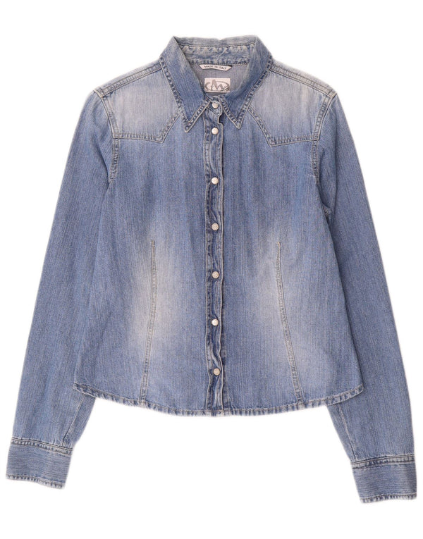 Marella Womens Acid Wash Denim Shirt UK 14 Large Blue