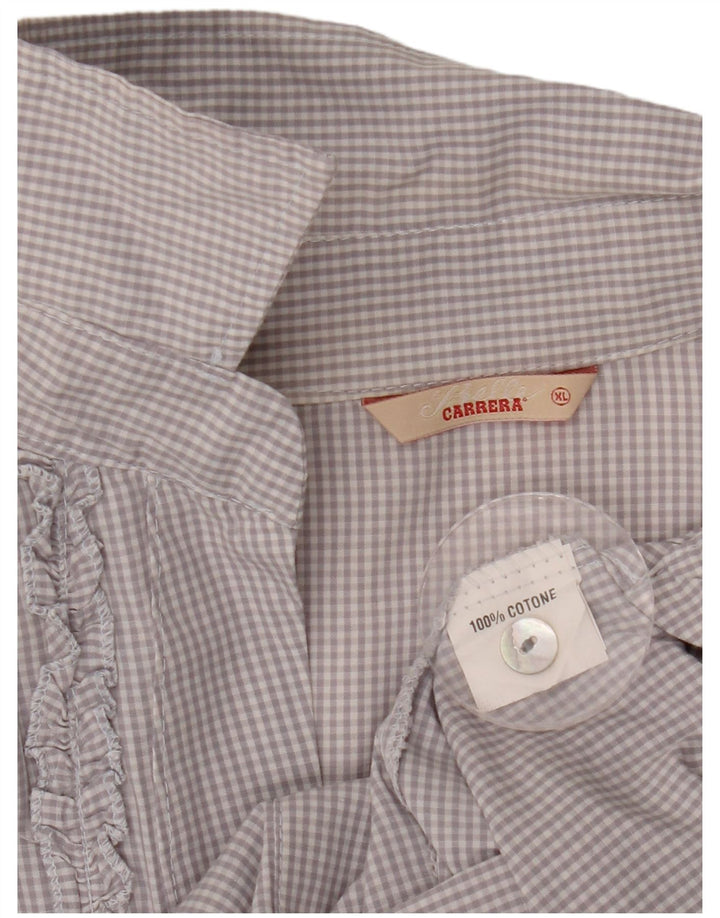 Carrera Damen Longline-Hemdbluse mit Rüschen vorne UK 18 XL Grau Gingham