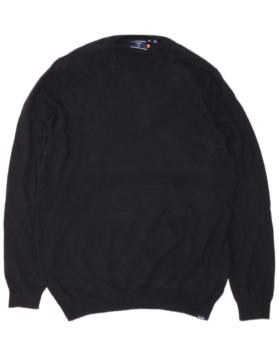 Superdry Herren-Pullover mit Rundhalsausschnitt, 2XL, schwarze Baumwolle
