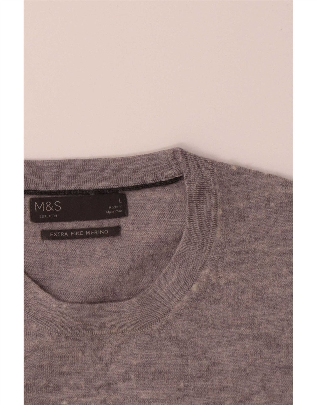 Marks & Spencer Herren-Pullover mit Rundhalsausschnitt, groß, graue Merinowolle
