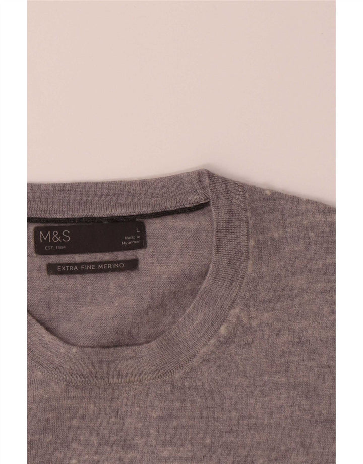 Marks & Spencer Herren-Pullover mit Rundhalsausschnitt, groß, graue Merinowolle