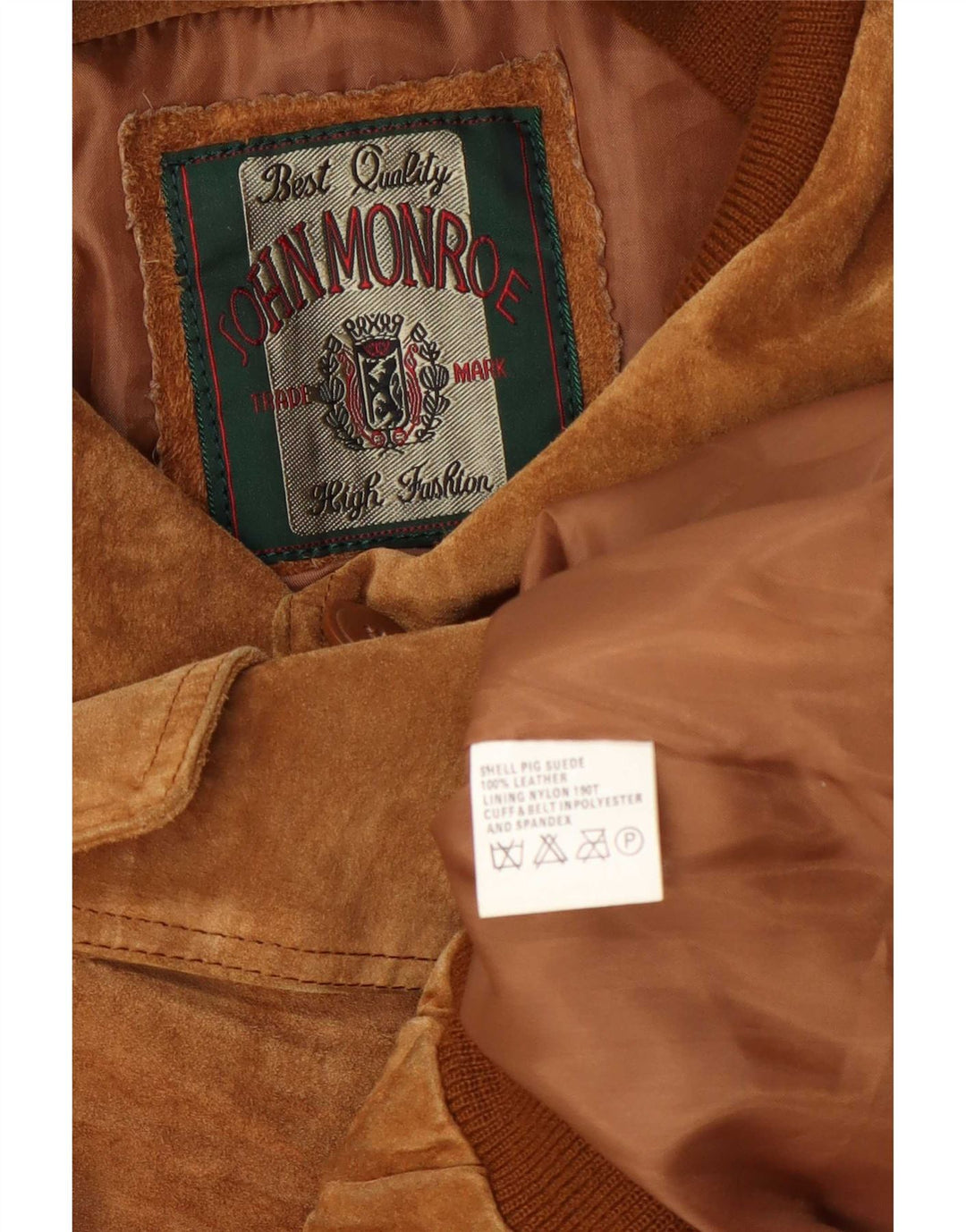 John Monroe Herren-Bomberjacke aus Wildleder, Größe 40, großes braunes Leder
