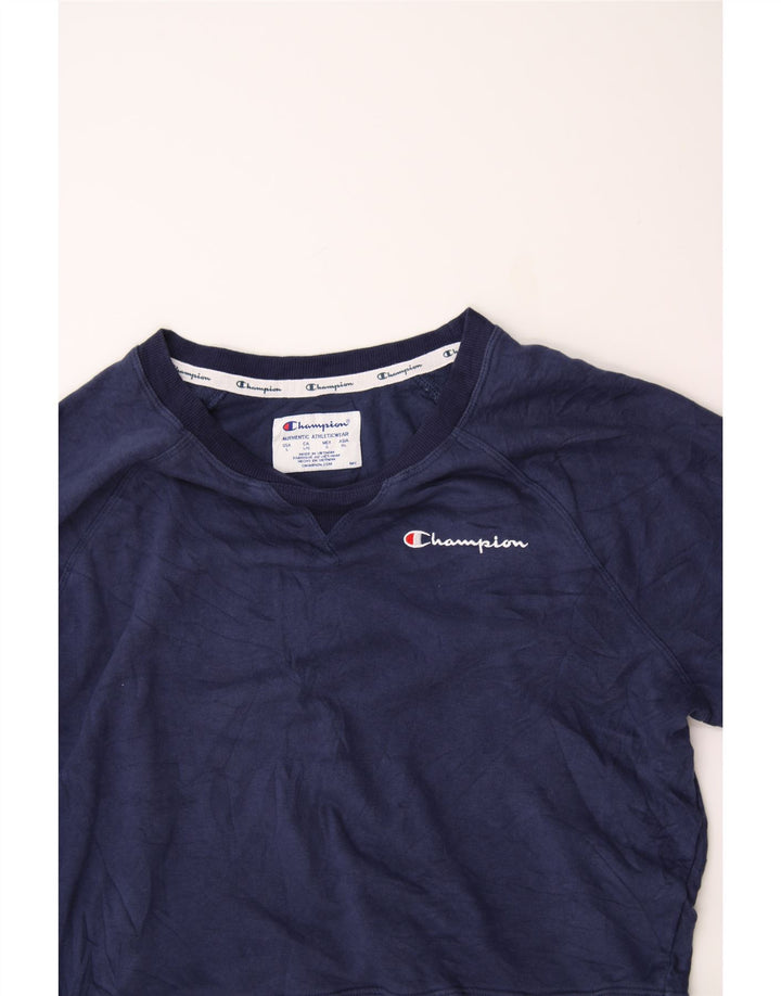 CHAMPION Womens Oversized Sweatshirt Jumper UK 16 Large Navy Blue Vintage Champion and Second-Hand Champion from Messina Hembry 