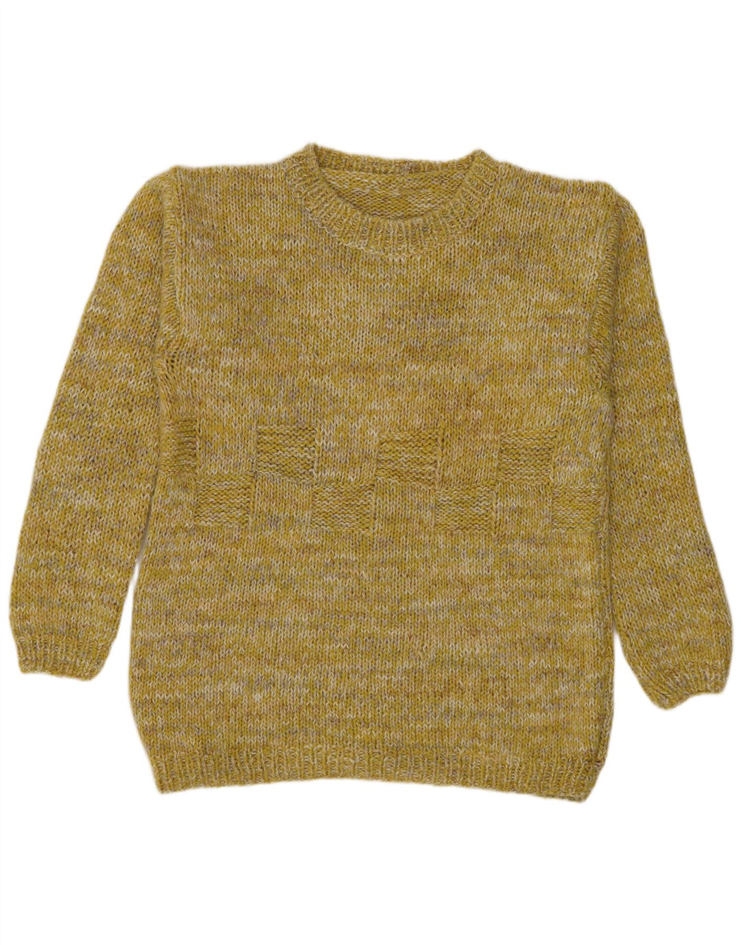 Vintage Herren-Pullover mit U-Boot-Ausschnitt, Mittelgelb gefleckt