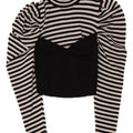 Zara Damen Crop Top Langarm UK 12 Medium Schwarz Gestreifte Viskose