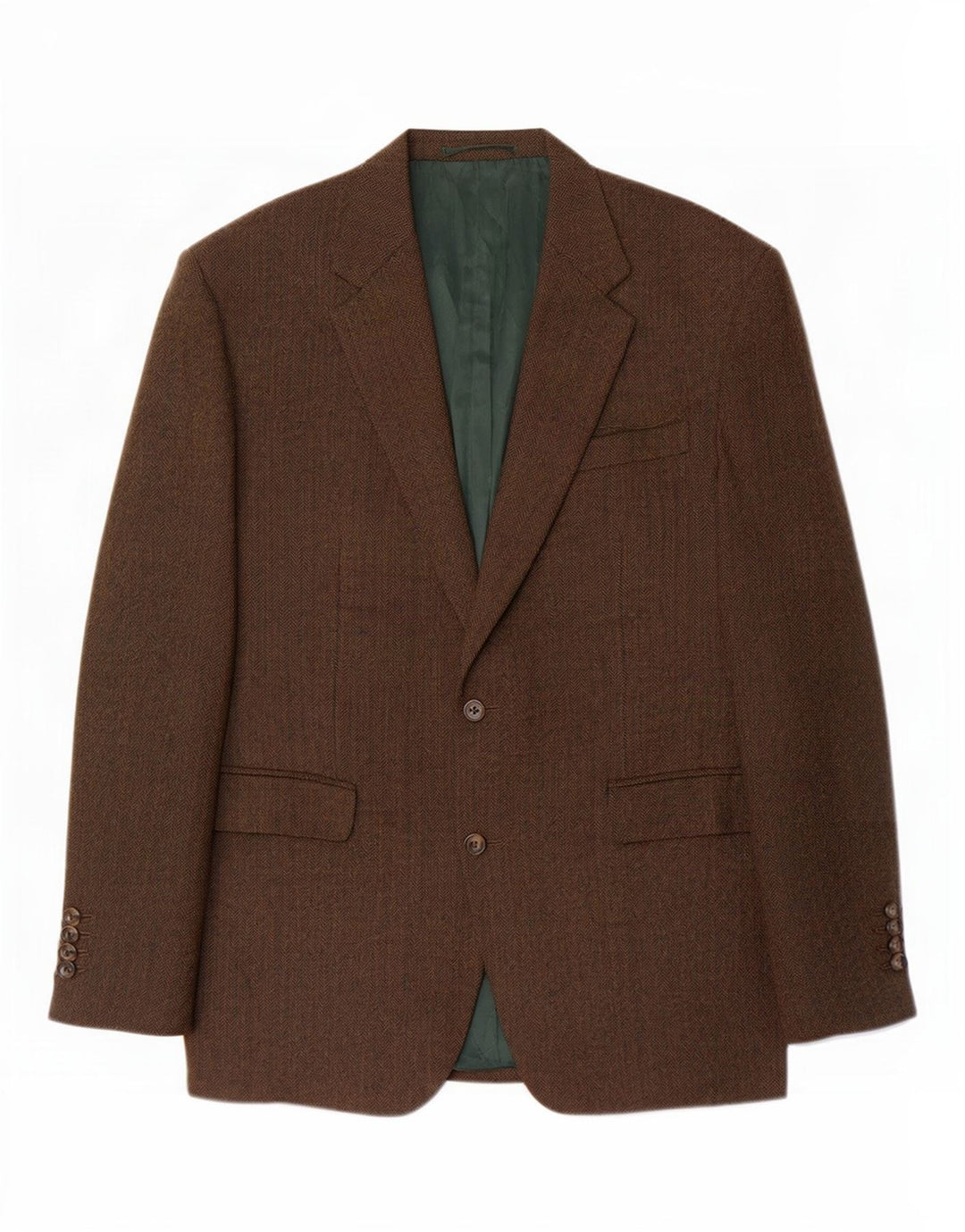 Marks & Spencer Herren-Blazer mit 2 Knöpfen, UK 46, XL, braune Wolle mit Fischgrätenmuster