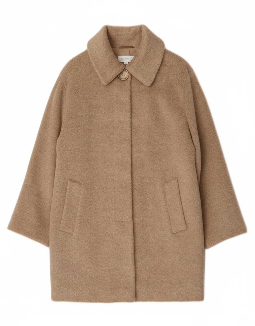 Vintage Damen Übergroßer Mantel UK 12 Mittelbeige Wolle