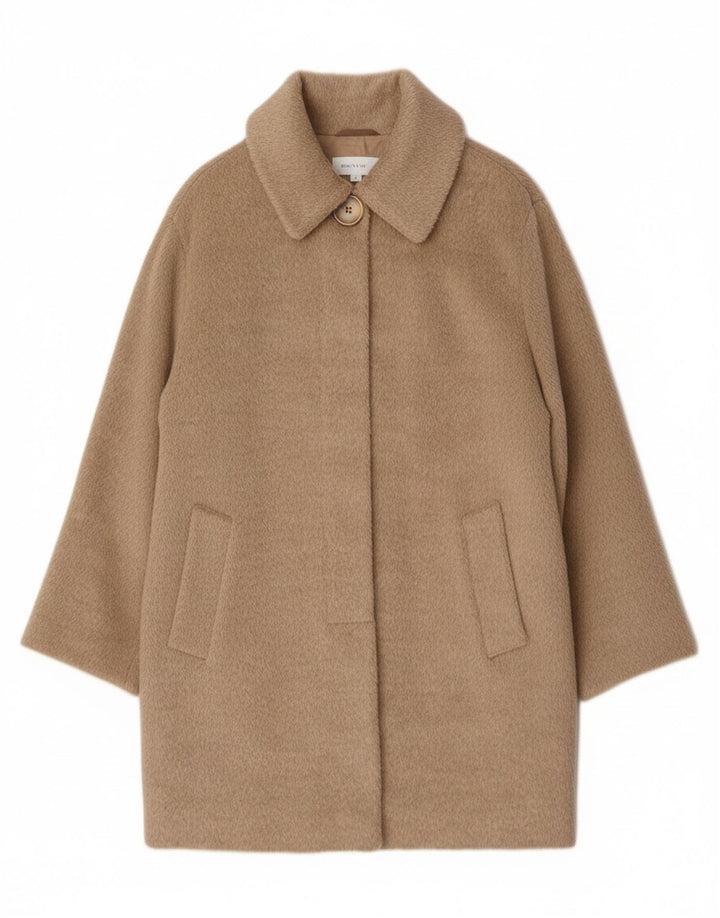 Vintage Damen Übergroßer Mantel UK 12 Mittelbeige Wolle