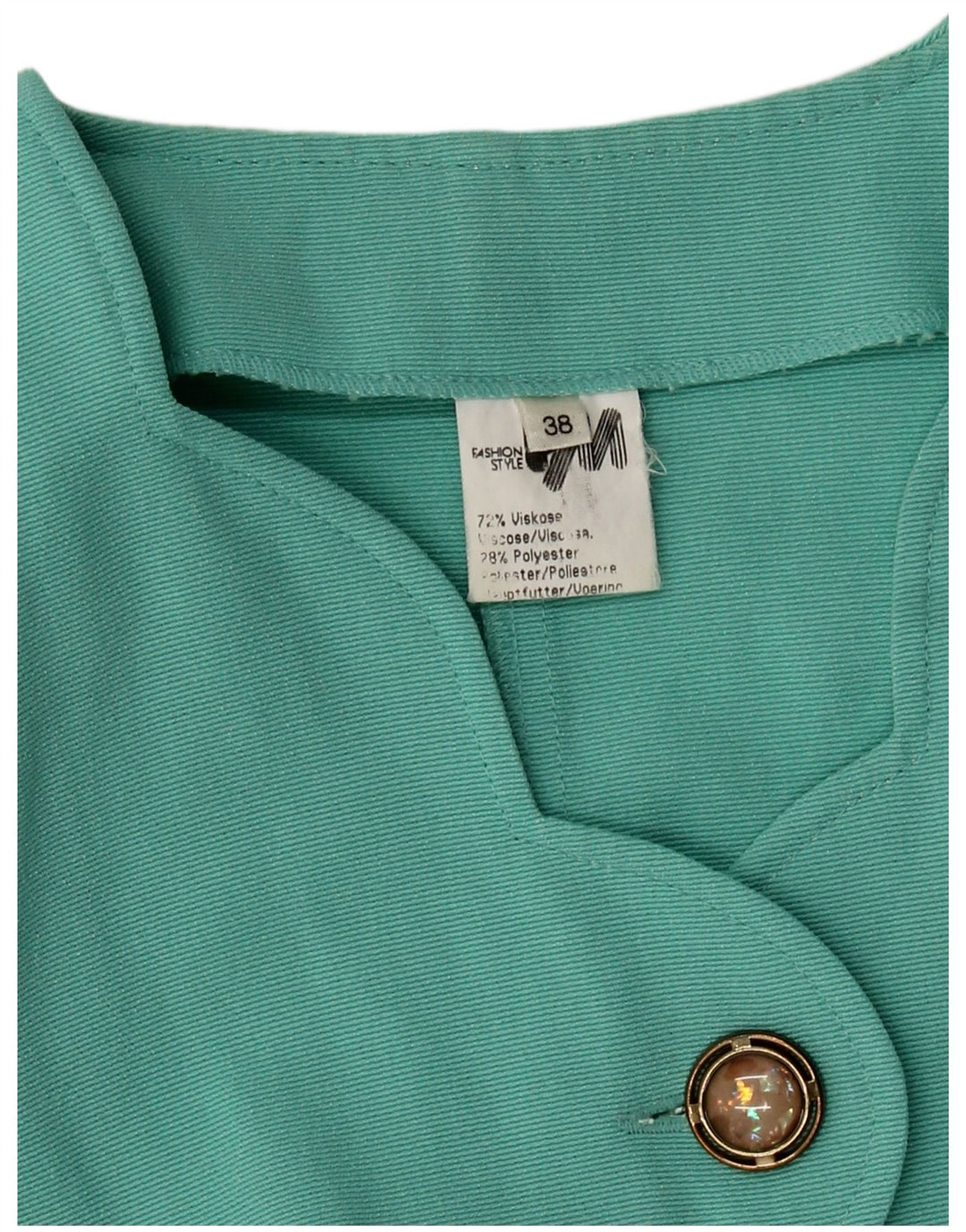 VINTAGE Damen 5-Knopf-Blazerjacke EU 38 Mitteltürkis Viskose