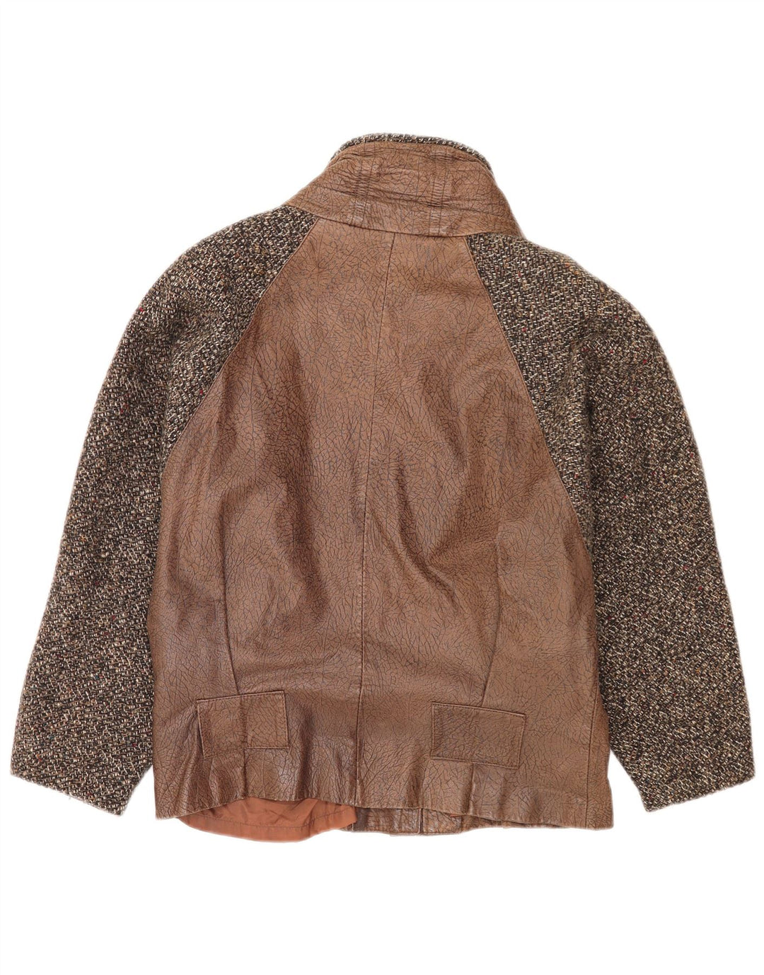 Vintage Damen Bomber Leder UK 16 Großes braunes Colourblock-Leder