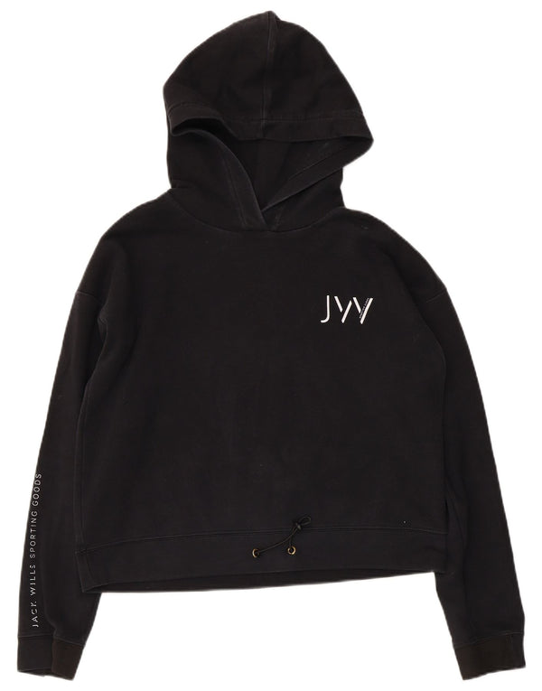 Jack Wills Damen-Kapuzenpullover mit Grafik, übergroß, Gr. 10, Größe S, Schwarz, Baumwolle