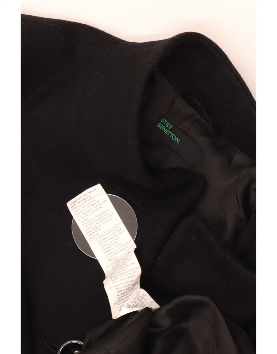 Benetton Damen Mantel IT 42 Mittelschwarze Wolle