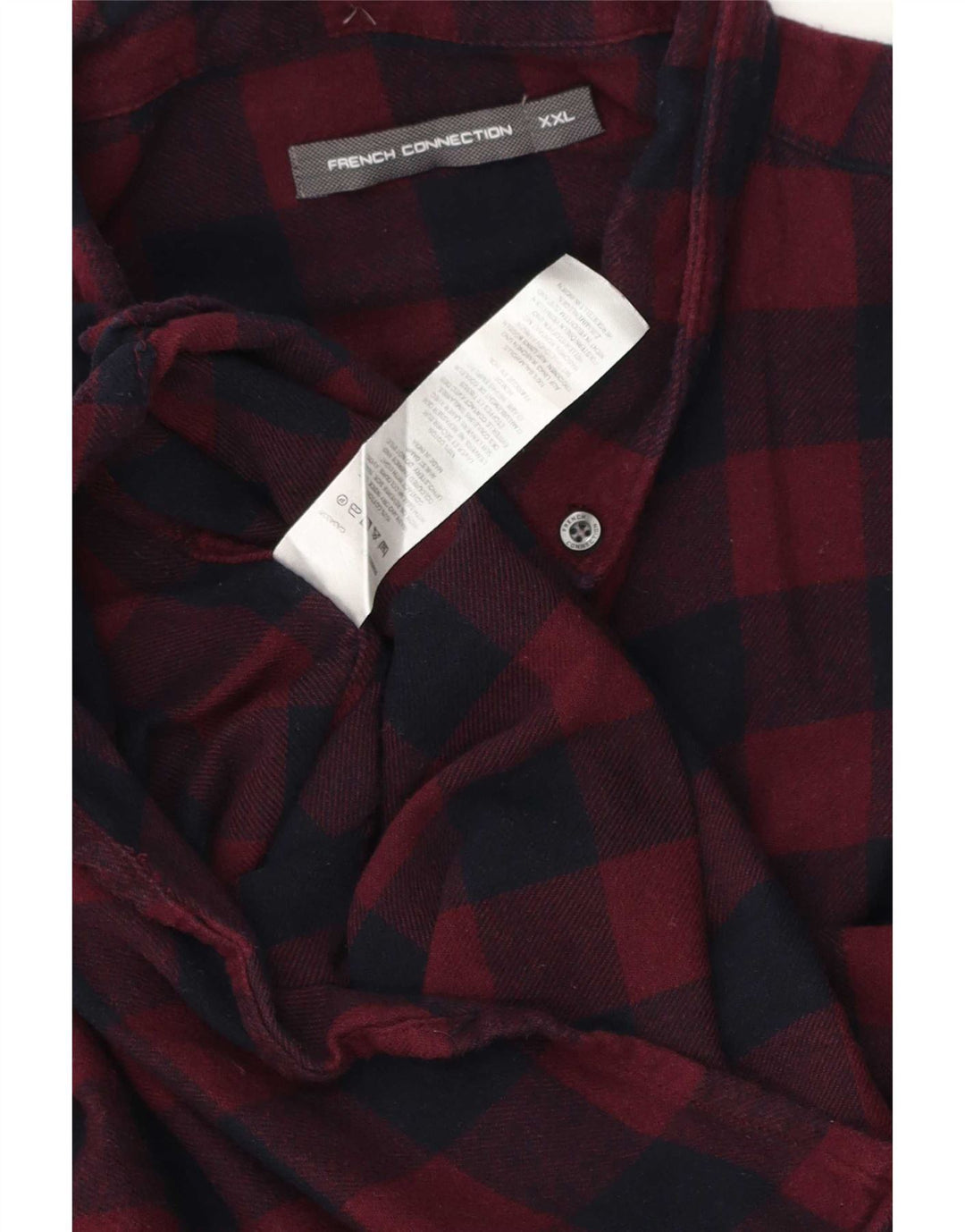 French Connection Herren-Flanellhemd, 2XL, Burgunderrot, Gingham-Baumwolle