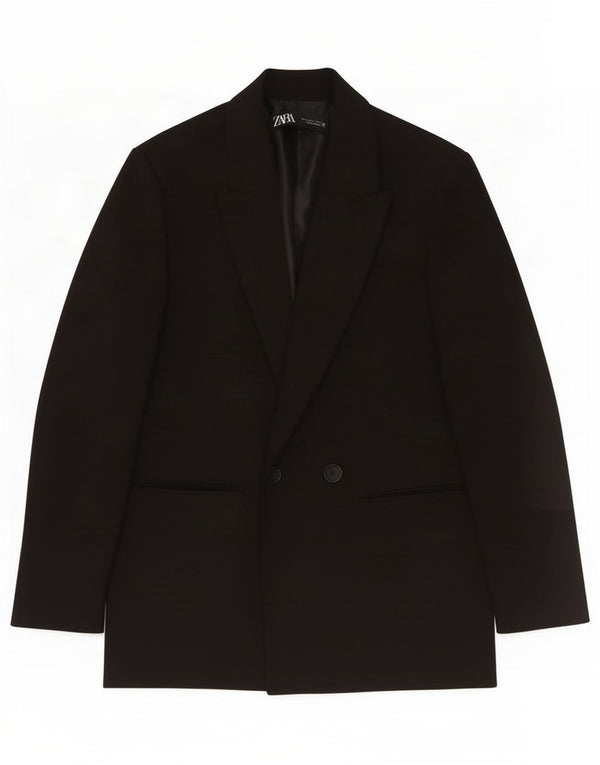 Zara Herren Zweireiher-Blazerjacke UK 36 Small Schwarz Polyester