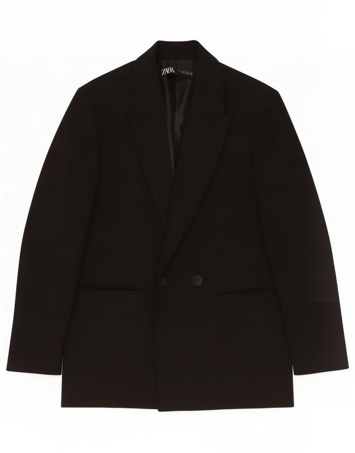 Zara Herren Zweireiher-Blazerjacke UK 36 Small Schwarz Polyester