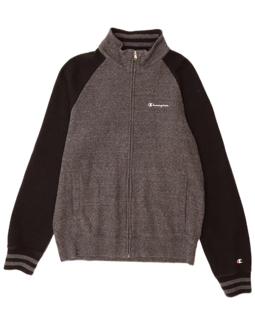 Champion Herren-Trainingsanzug-Top-Jacke, große graue Colourblock-Baumwolle
