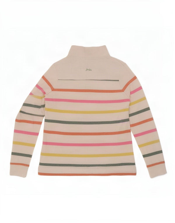 Joules Womens Button Neck Sweatshirt Jumper UK 10 Small White Striped