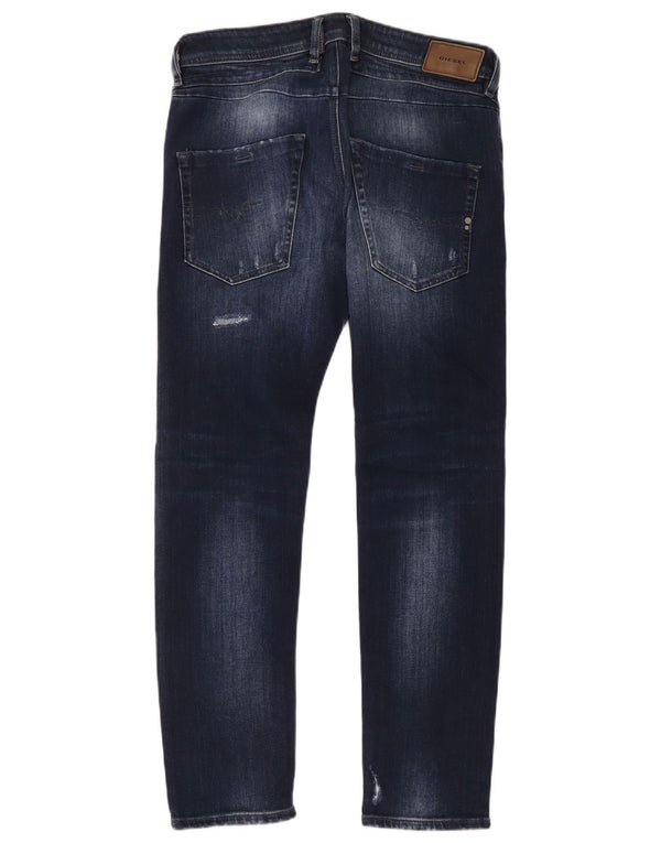 Diesel Herren Belther Distressed Tapered Slim Jeans W32 L30 Blaue Baumwolle