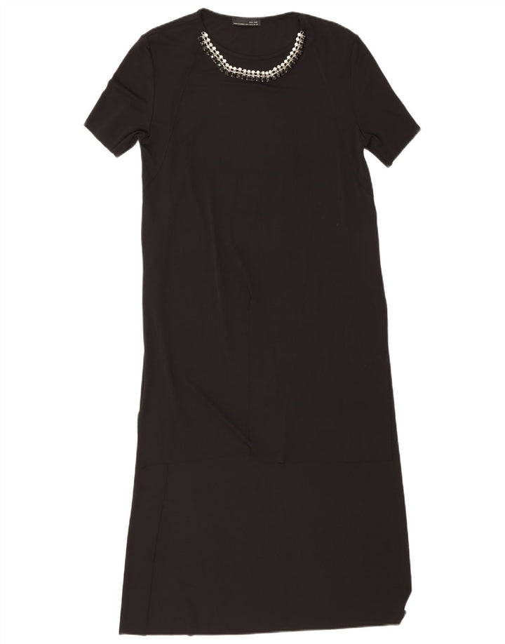 Zara Damen Maxikleid UK 12 Medium Schwarz Polyester